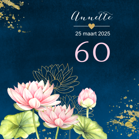 Nieuw Uitnodiging verjaardag 60 jaar met lotusbloem JR-03