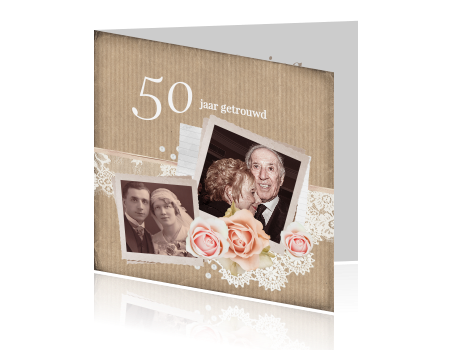 Spiksplinternieuw Romantische uitnodiging 50 jarig huwelijk met foto's, rozen en kant JA-77